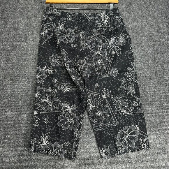 Talbots Collection Pants Womens 10 Black Floral Cotton Stretch Crop Zip Fly - Picture 1 of 9